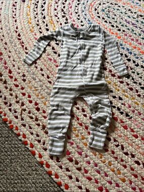 monica + andy Striped Gray and White Kids Pajamas Zipper One-Piece